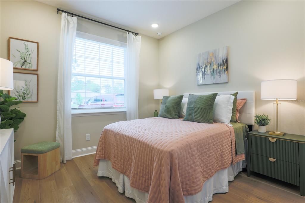 Bedroom, Interior, Recessed Lighting, Wood Texture Flooring