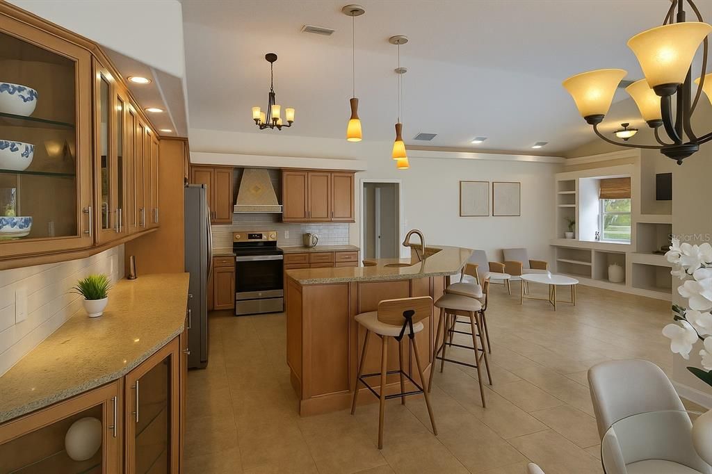 Chandelier, Interior, Kitchen, Pendant Lights, Recessed Lighting, Stainless Steel Appliances
