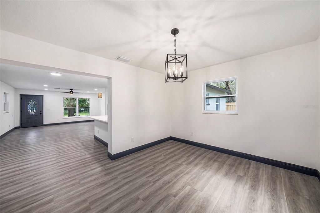 Empty room, Interior, Pendant Lights, Recessed Lighting, Wood Texture Flooring