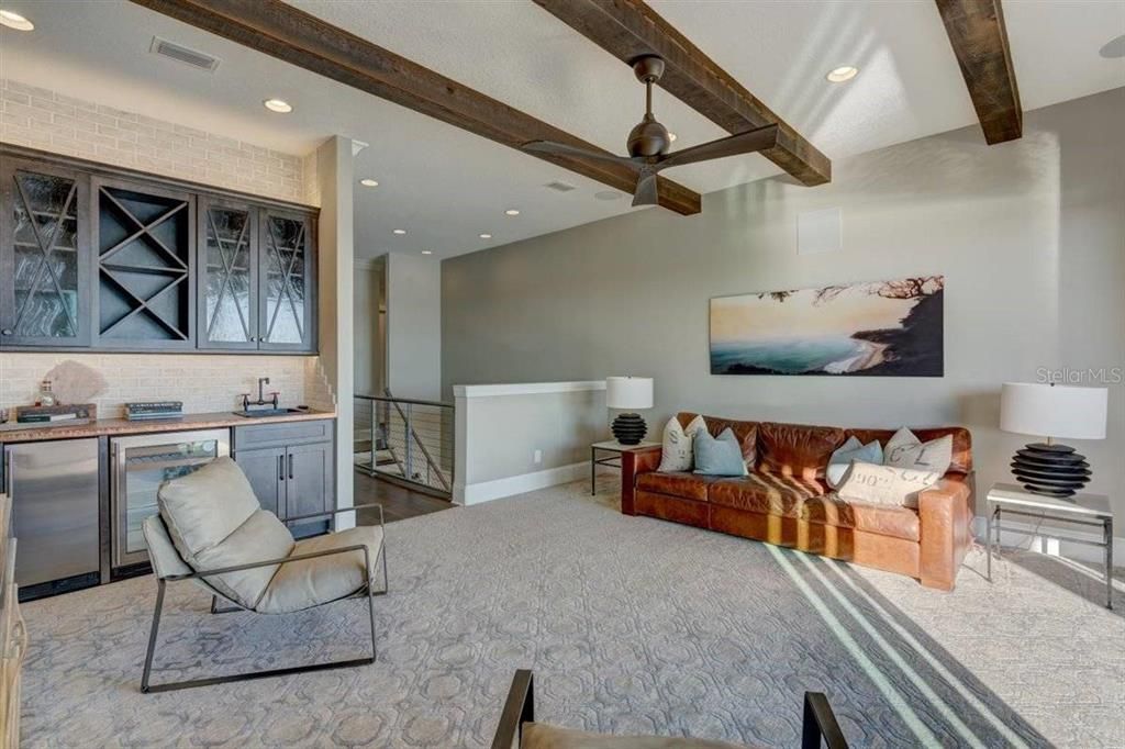 Interior, Living room, Recessed Lighting, Wooden Beams, Wood Texture Flooring