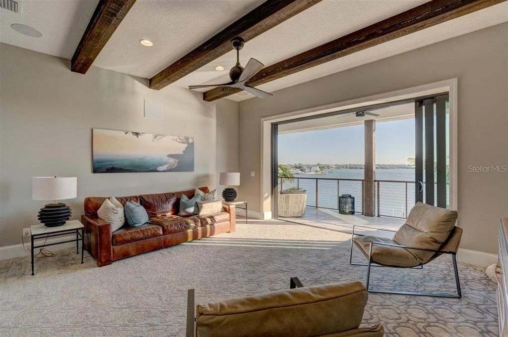 Interior, Living room, Recessed Lighting, Water, Wooden Beams