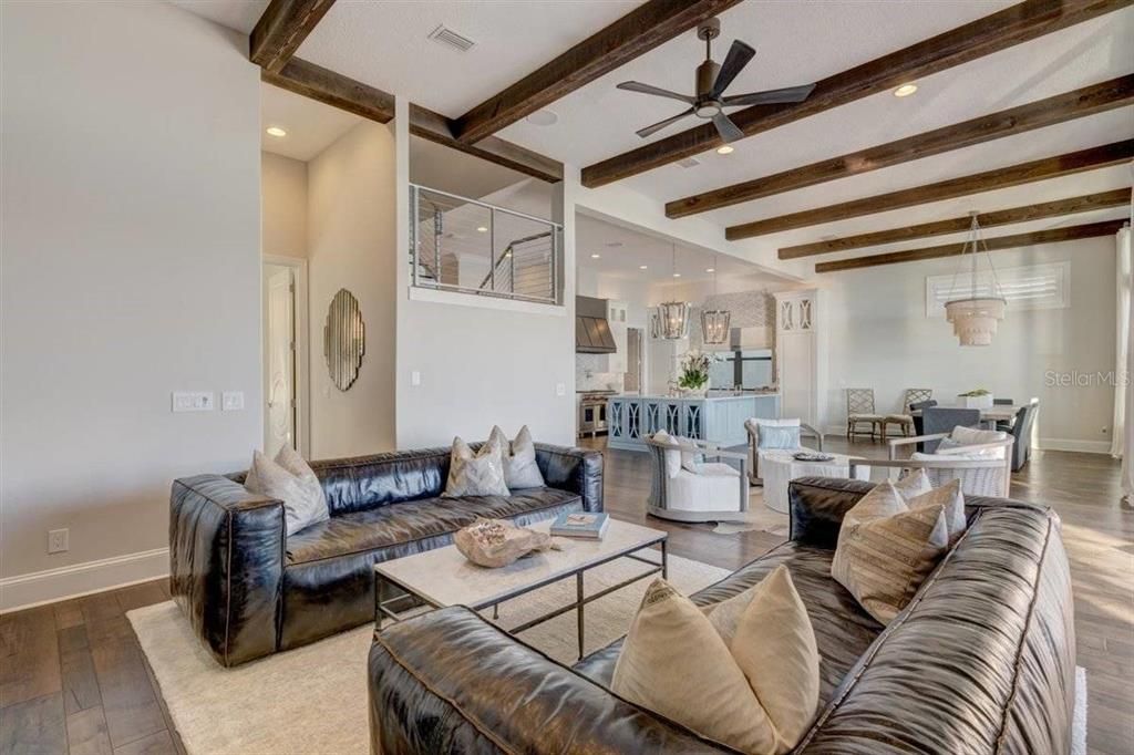 Dining room, Interior, Kitchen, Living room, Pendant Lights, Recessed Lighting, Wooden Beams, Wood Texture Flooring