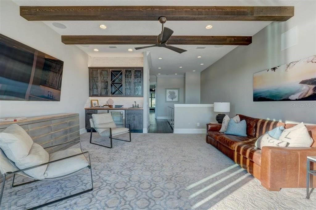 Interior, Living room, Recessed Lighting, Wooden Beams