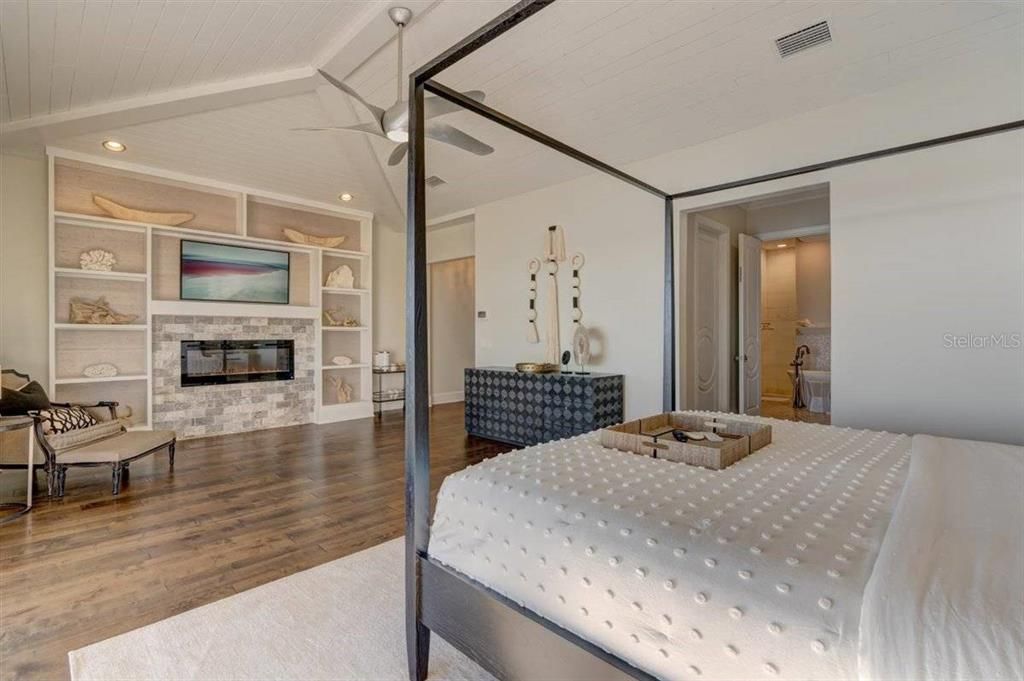 Fireplace, Interior, Recessed Lighting, Wood Texture Flooring