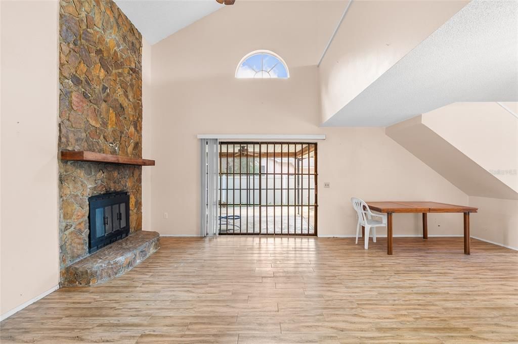 Fireplace, Interior, Stone Walls, Wood Texture Flooring