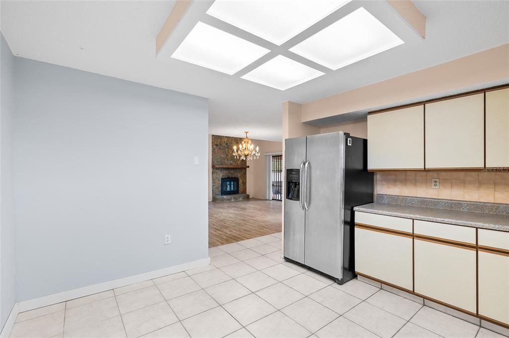 Chandelier, Fireplace, Interior, Kitchen