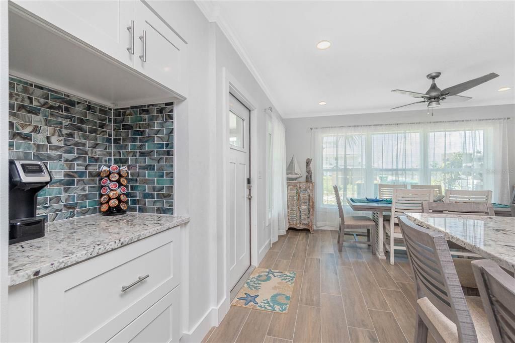 Dining room, Interior, Recessed Lighting, Wood Texture Flooring