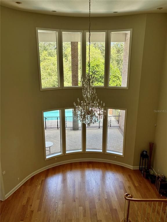 Chandelier, Empty room, Interior, Wood Texture Flooring