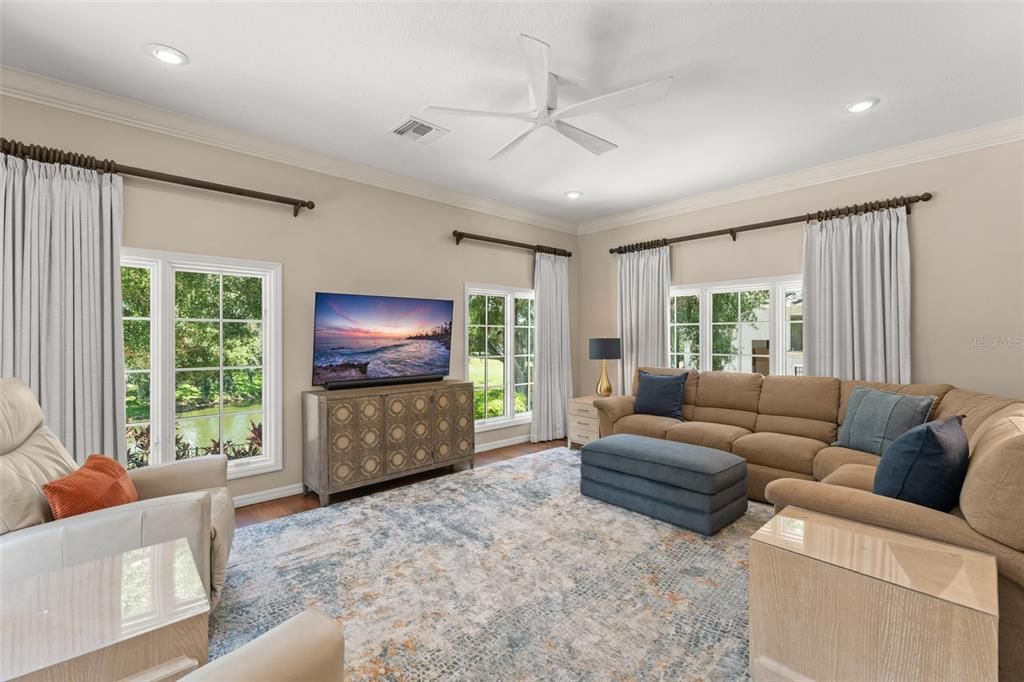 Interior, Living room, Recessed Lighting, Wood Texture Flooring