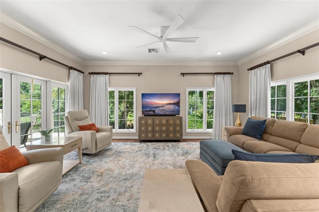 Interior, Living room, Recessed Lighting, Wood Texture Flooring