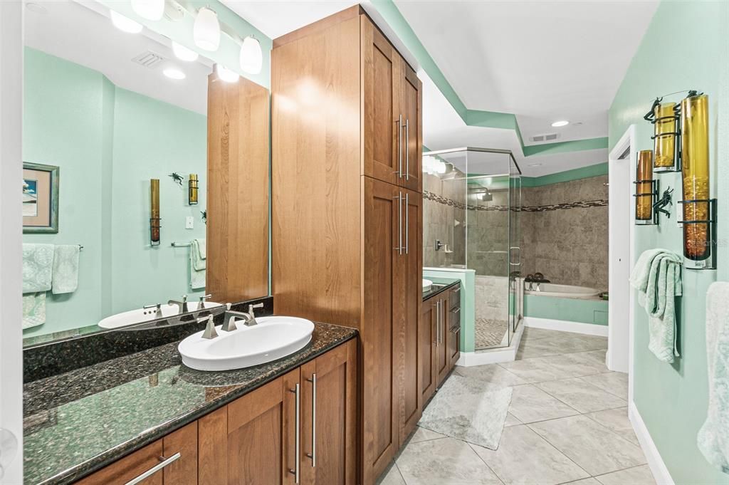 Bathroom, Dual Sink Vanities, Glass Shower, Interior, Recessed Lighting