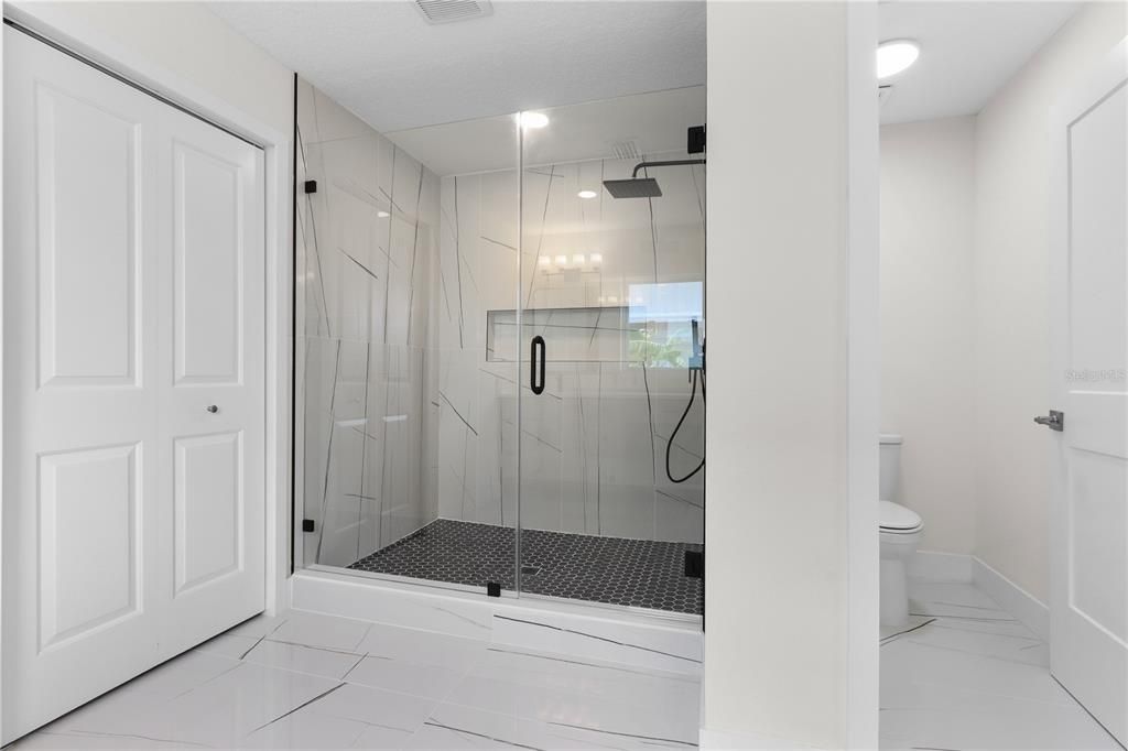 Bathroom, Glass Shower, Interior, Recessed Lighting