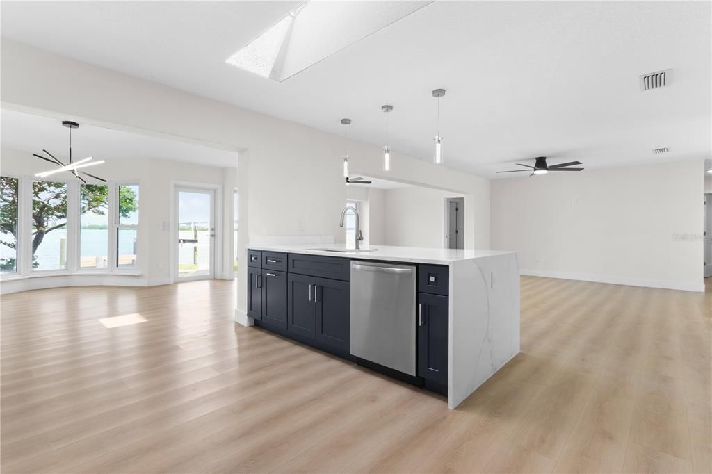 Interior, Kitchen, Pendant Lights, Wood Texture Flooring