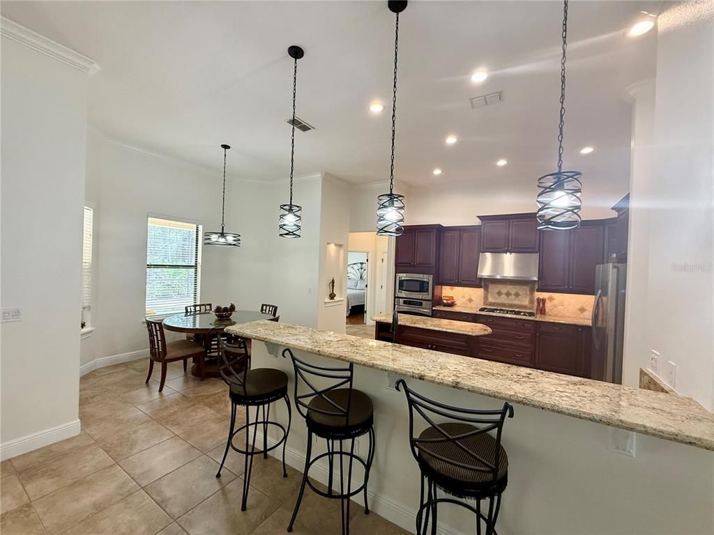 Dining room, Interior, Kitchen, Pendant Lights, Recessed Lighting, Stainless Steel Appliances
