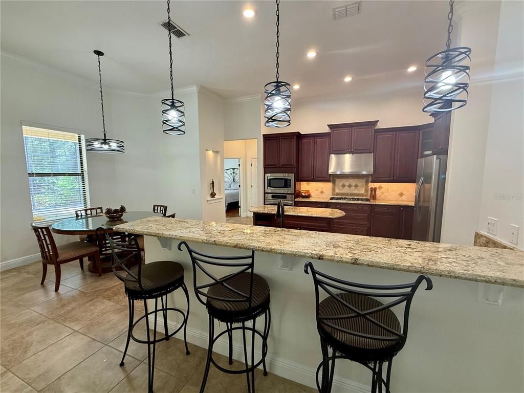 Dining room, Interior, Kitchen, Pendant Lights, Recessed Lighting, Stainless Steel Appliances