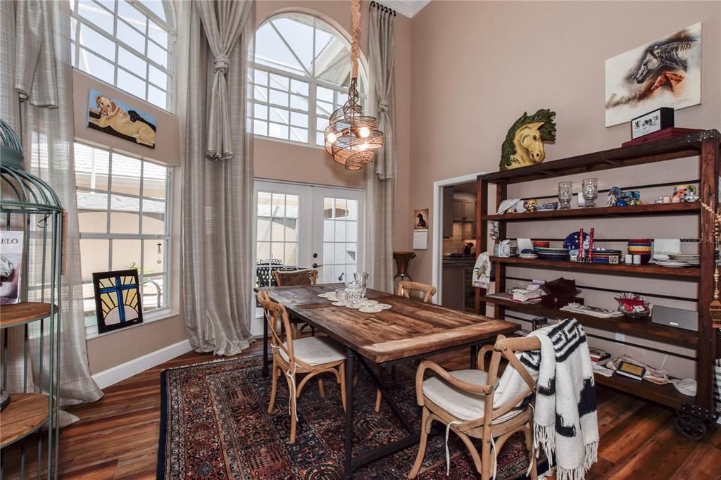 Dining room, Interior, Pendant Lights, Wood Texture Flooring