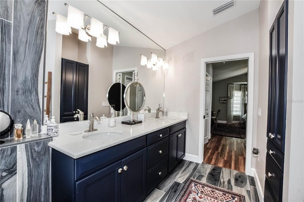 Bathroom, Dual Sink Vanities, Interior, Wood Texture Flooring