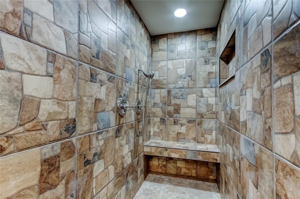 Bathroom, Interior, Recessed Lighting, Stone Walls