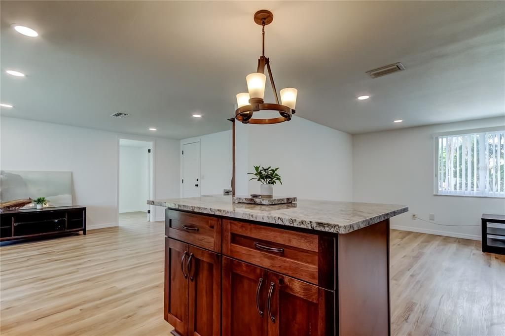 Interior, Kitchen, Pendant Lights, Recessed Lighting, Wood Texture Flooring