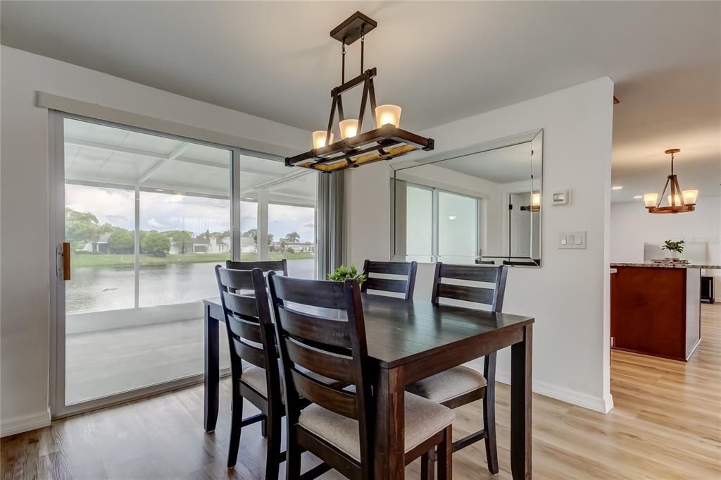 Chandelier, Dining room, Interior, Pendant Lights, Wood Texture Flooring