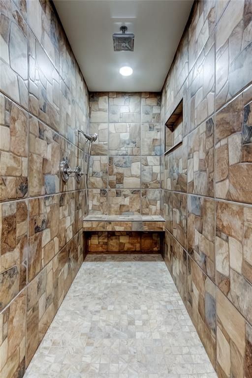 Bathroom, Interior, Recessed Lighting, Stone Walls