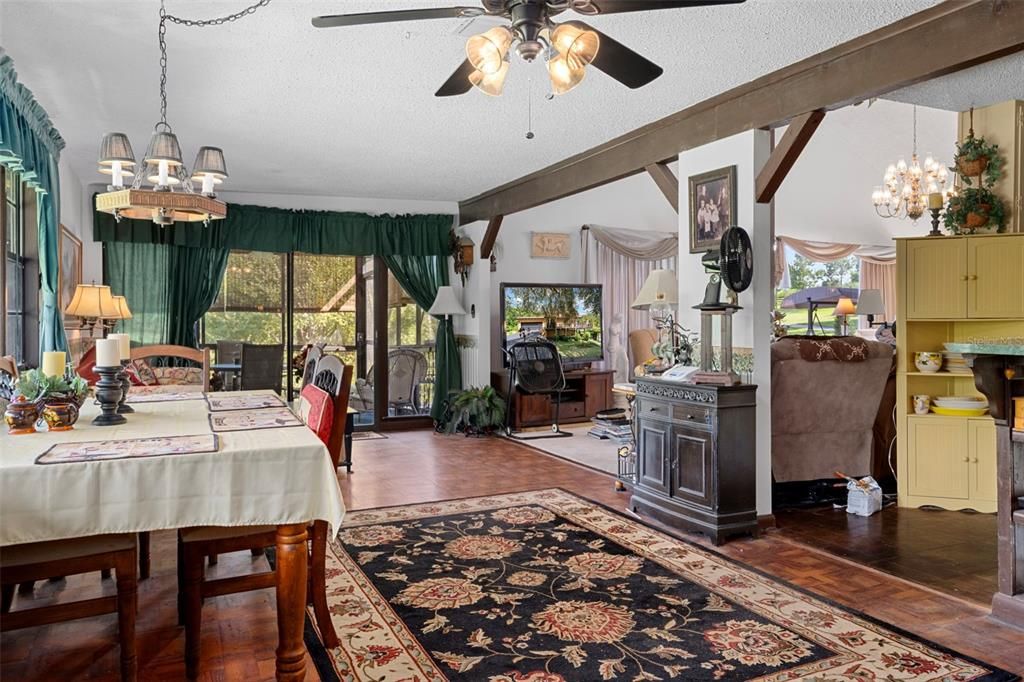 Chandelier, Dining room, Fireplace, Interior, Pendant Lights, Wood Texture Flooring