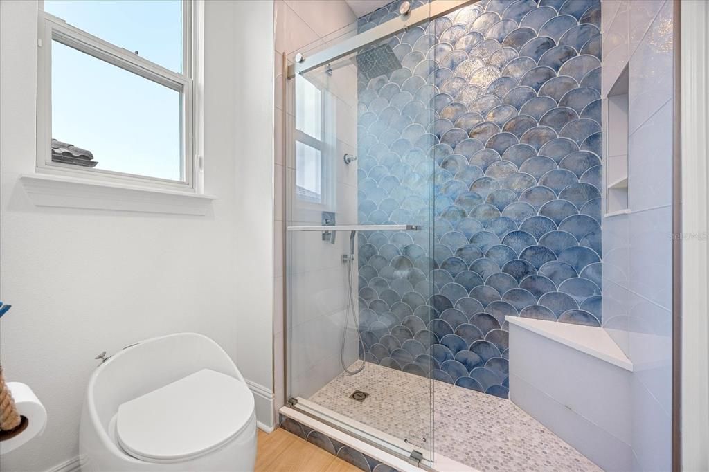 Bathroom, Glass Shower, Interior, Wood Texture Flooring