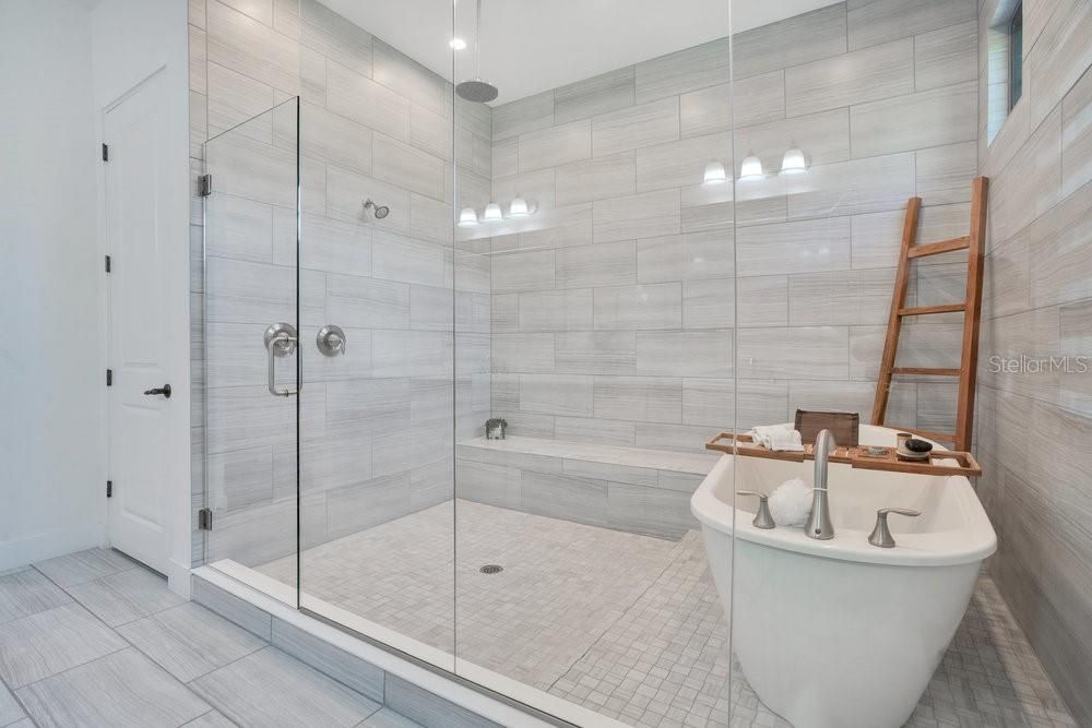 Bathroom, Free Standing Baths, Glass Shower, Interior, Recessed Lighting