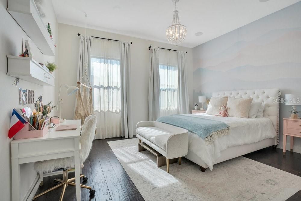 Bedroom, Interior, Pendant Lights, Wood Texture Flooring