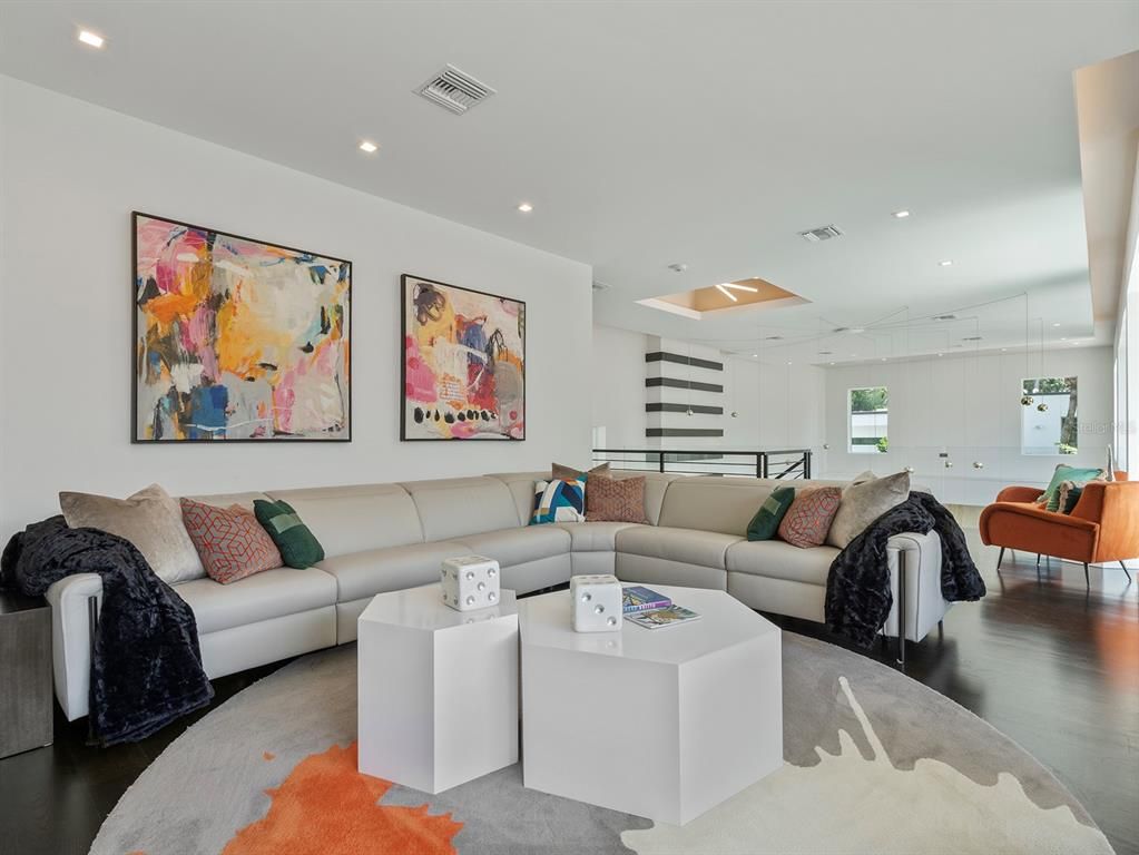 Interior, Living room, Recessed Lighting, Wood Texture Flooring