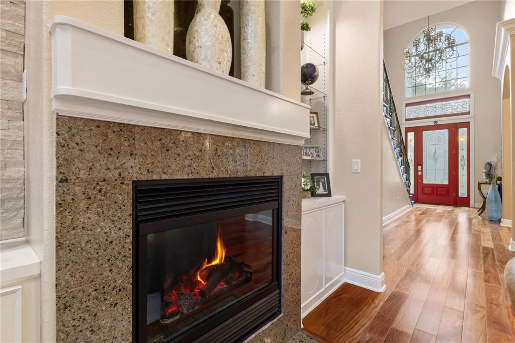 Fireplace, Interior, Pendant Lights, Wood Texture Flooring