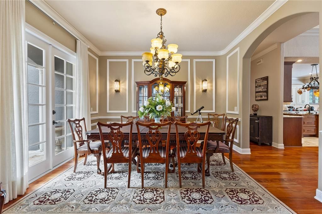 Chandelier, Dining room, Interior, Wood Texture Flooring