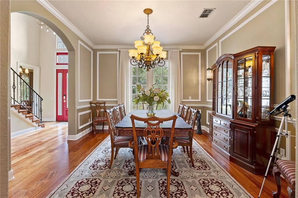 Chandelier, Dining room, Interior, Wood Texture Flooring