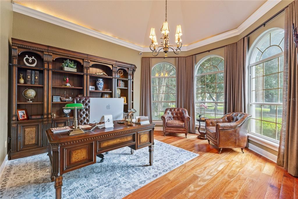 Chandelier, Home Office, Interior, Wood Texture Flooring