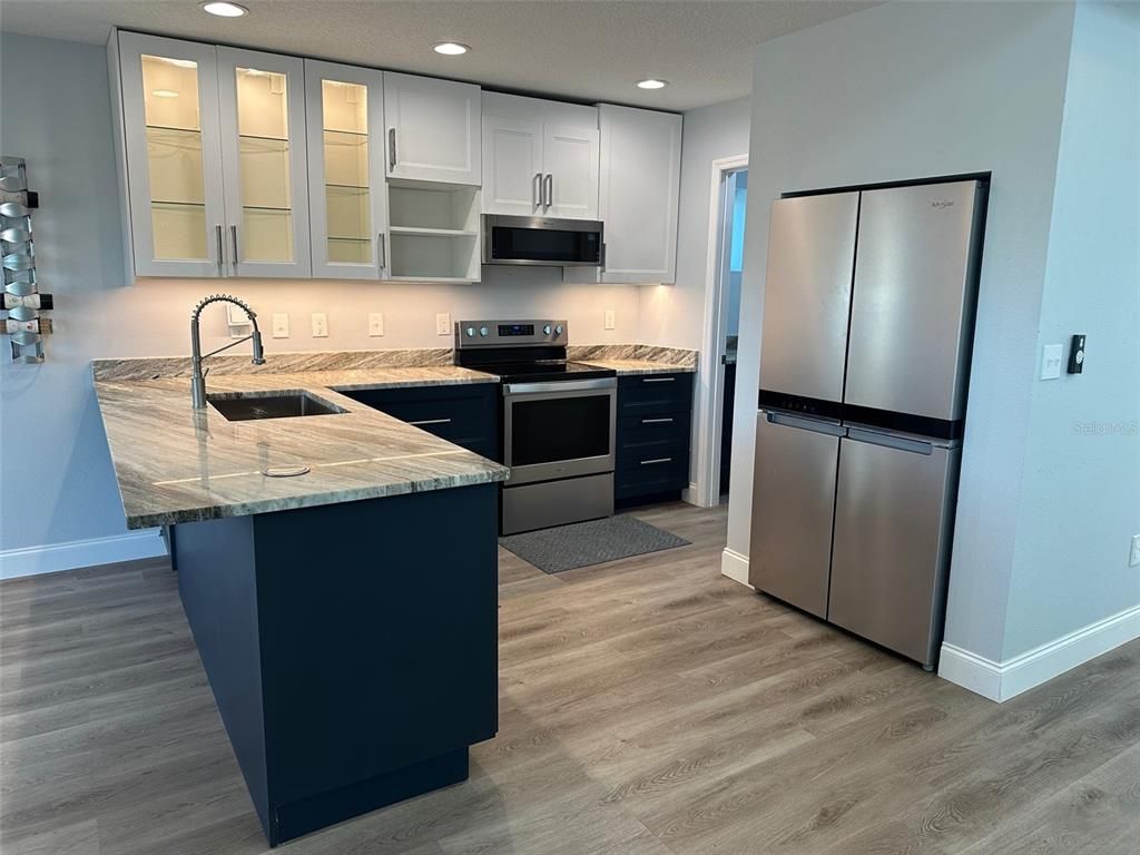Interior, Kitchen, Recessed Lighting, Wood Texture Flooring