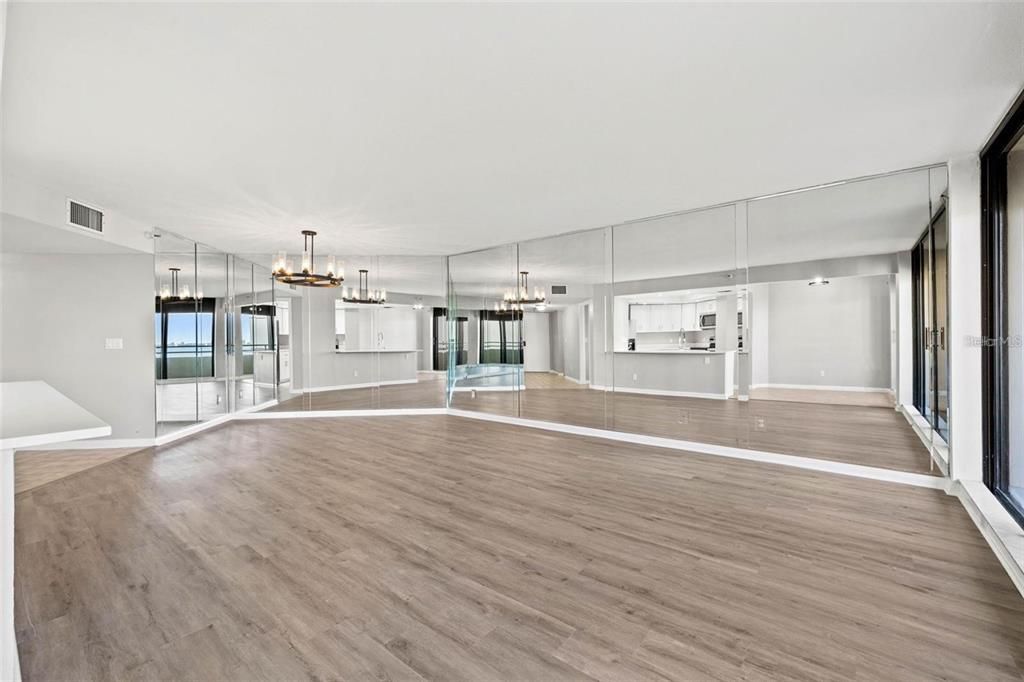 Empty room, Interior, Pendant Lights, Wood Texture Flooring