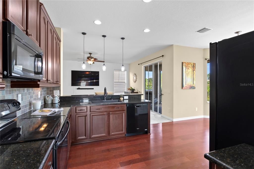 Interior, Kitchen, Pendant Lights, Recessed Lighting, Wood Texture Flooring