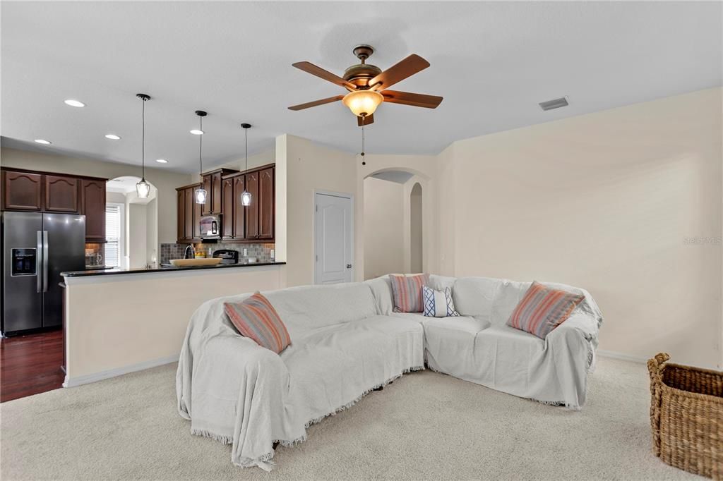 Interior, Kitchen, Living room, Pendant Lights, Recessed Lighting, Stainless Steel Appliances, Wood Texture Flooring