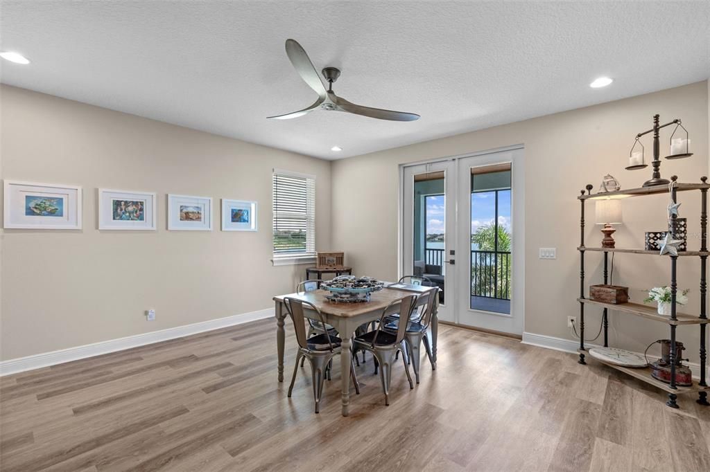 Dining room, Interior, Recessed Lighting, Wood Texture Flooring