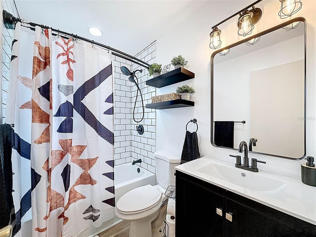 Bathroom, Interior, Recessed Lighting, Wood Texture Flooring