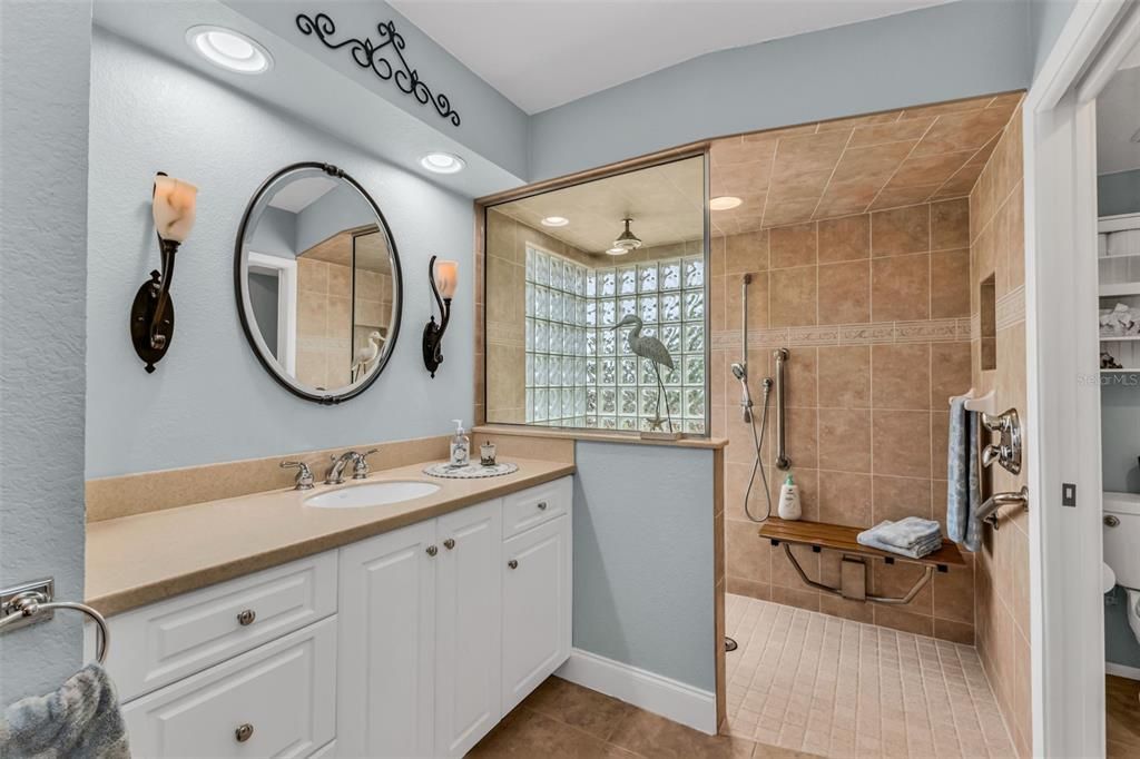 Bathroom, Glass Shower, Interior, Recessed Lighting