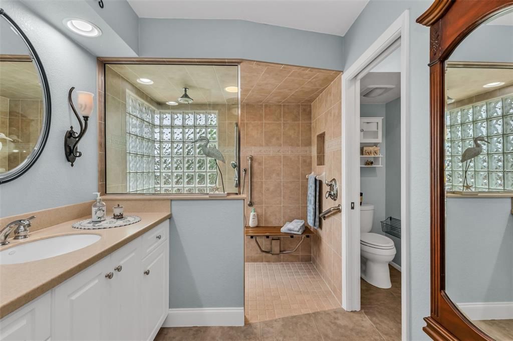 Bathroom, Glass Shower, Interior, Recessed Lighting