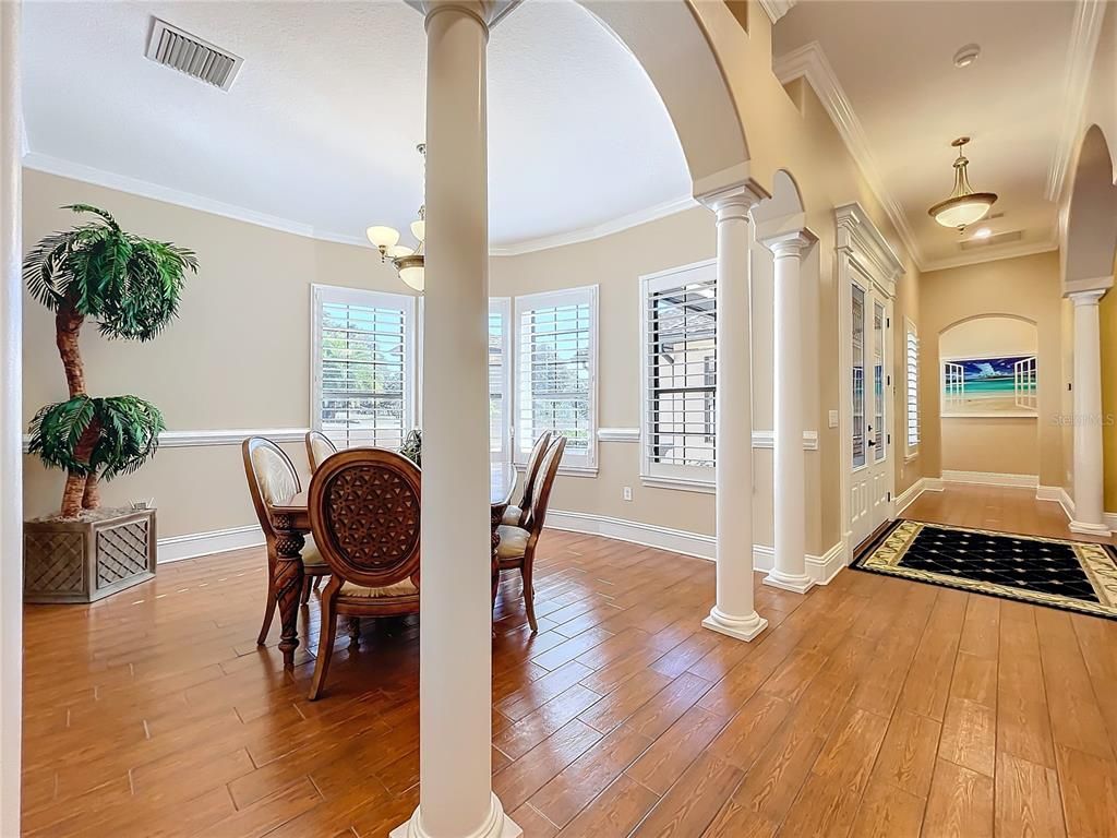 Chandelier, Dining room, Interior, Wood Texture Flooring