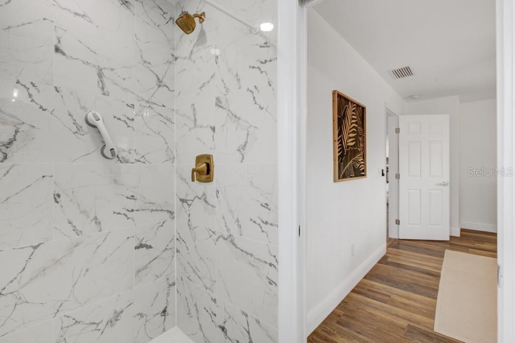 Interior, Marble Walls, Wood Texture Flooring