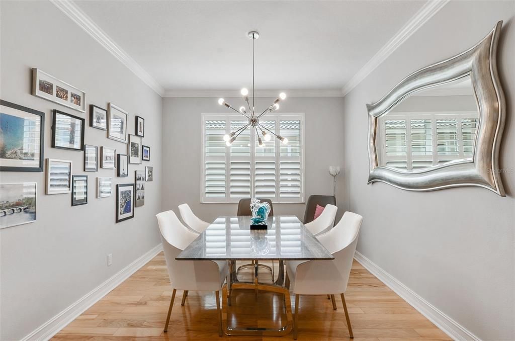 Dining room, Interior, Pendant Lights, Wood Texture Flooring