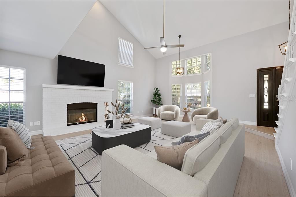 Fireplace, Interior, Living room, Wood Texture Flooring