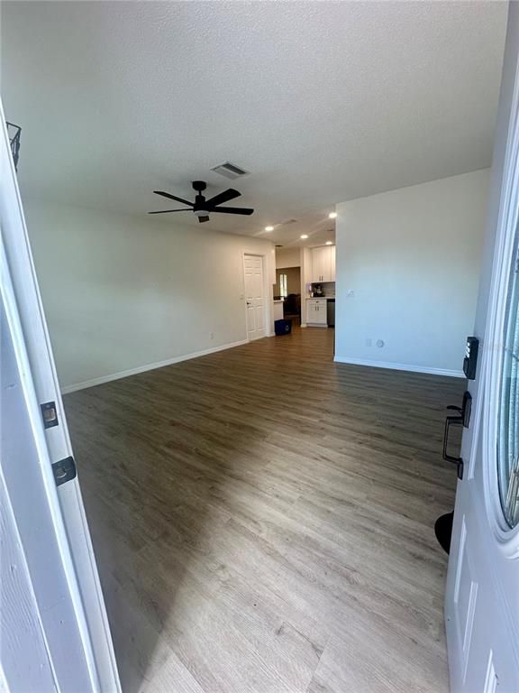 Empty room, Interior, Kitchen, Recessed Lighting, Wood Texture Flooring