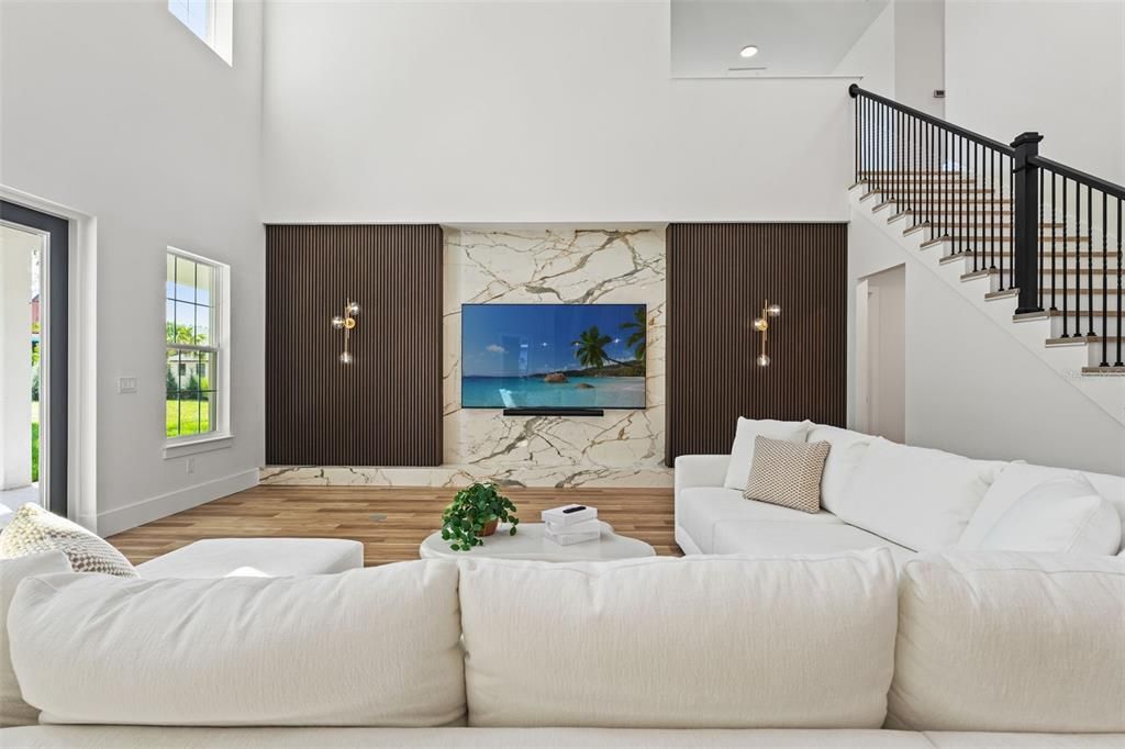 Interior, Living room, Recessed Lighting, Wood Texture Flooring