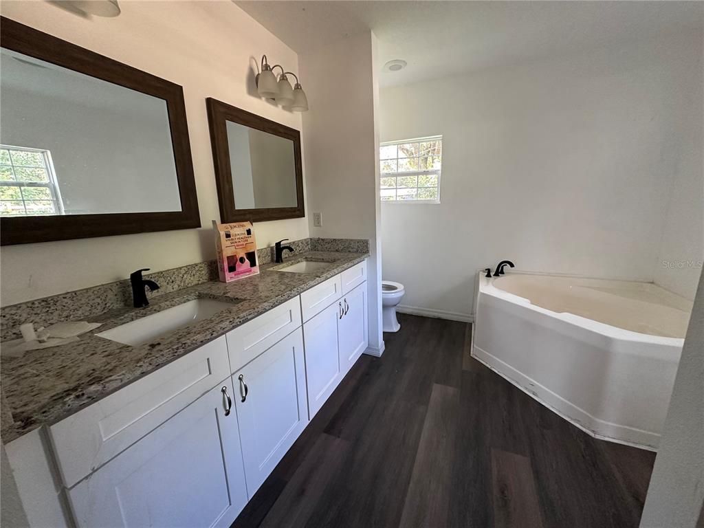 Bathroom, Dual Sink Vanities, Interior, Wood Texture Flooring