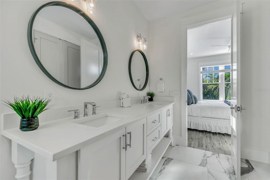 Bathroom, Bedroom, Dual Sink Vanities, Interior, Marble, Wood Texture Flooring
